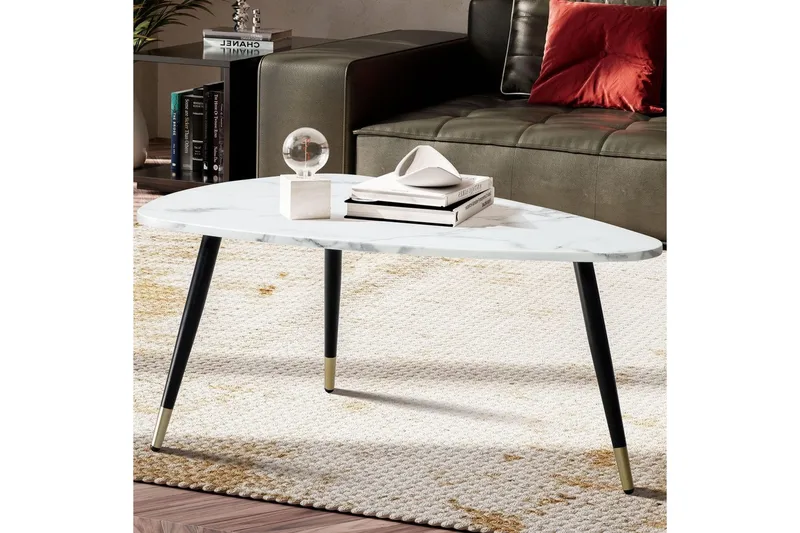 Sofabord Wohnling marmorstil 90 cm, trekantet moderne stil Marmor Hvit - Marmor Hvit - Møbler - Bord - Marmorbord
