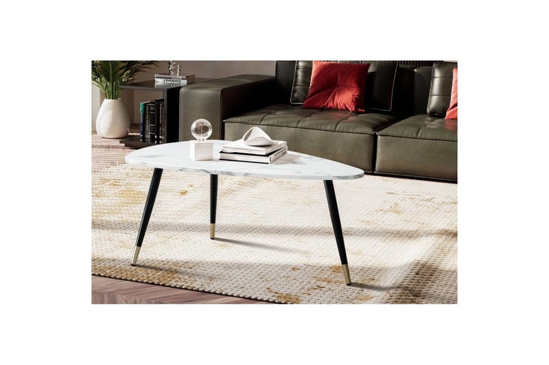 Sofabord Wohnling marmorstil 90 cm, trekantet moderne stil Marmor Hvit - Marmor Hvit - Møbler - Bord - Sofabord & salongbord