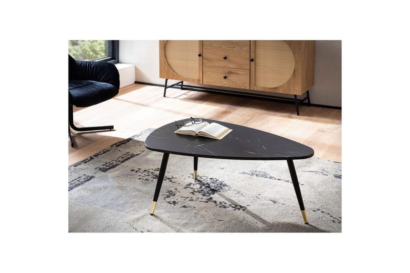 Sofabord Wohnling marmorstil 90 cm, trekantet moderne stil Svart marmor - Svart marmor - Møbler - Bord - Sofabord & salongbord