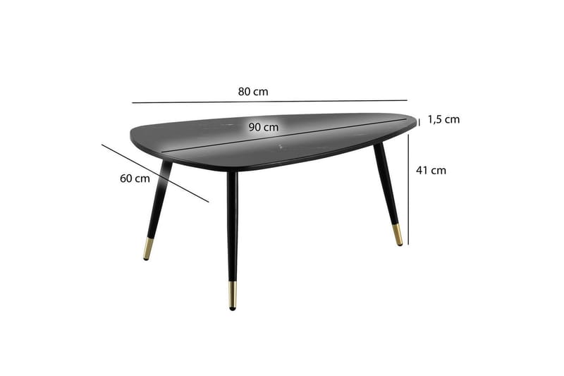 Sofabord Wohnling marmorstil 90 cm, trekantet moderne stil Svart marmor - Svart marmor - Møbler - Bord - Sofabord & salongbord
