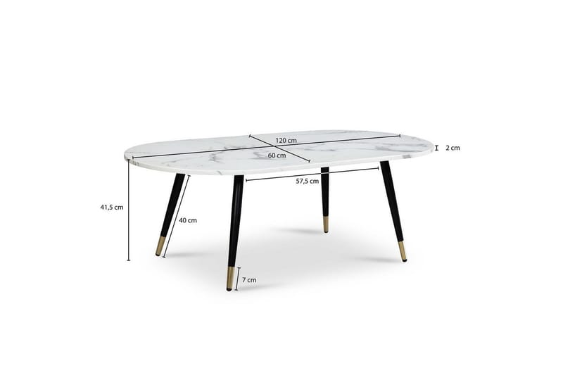 Sofabord Wohnling marmorutseende 120 cm, oval moderne stil Marmor Hvit - Marmor Hvit - Møbler - Bord - Marmorbord