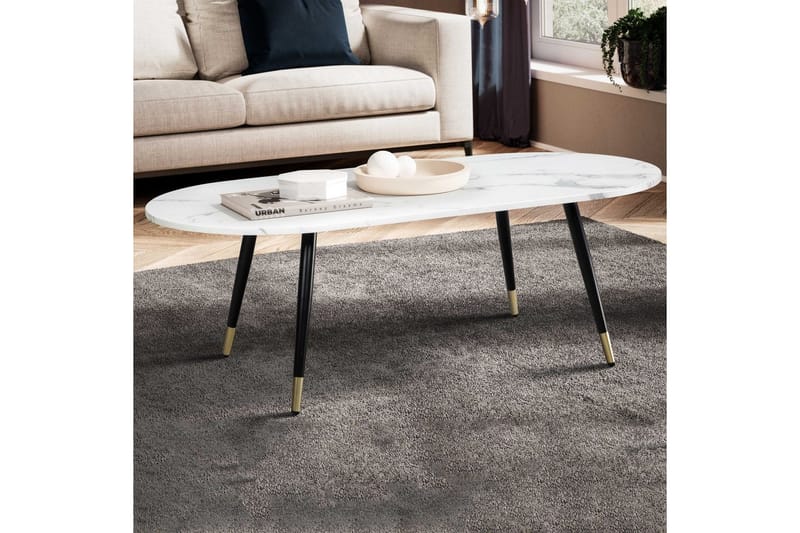 Sofabord Wohnling marmorutseende 120 cm, oval moderne stil Marmor Hvit - Marmor Hvit - Møbler - Bord - Sofabord & salongbord