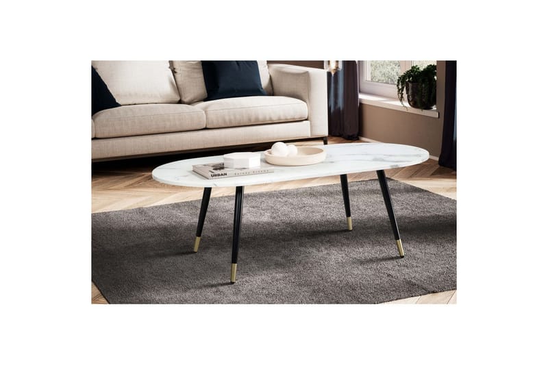 Sofabord Wohnling marmorutseende 120 cm, oval moderne stil Marmor Hvit - Marmor Hvit - Møbler - Bord - Sofabord & salongbord