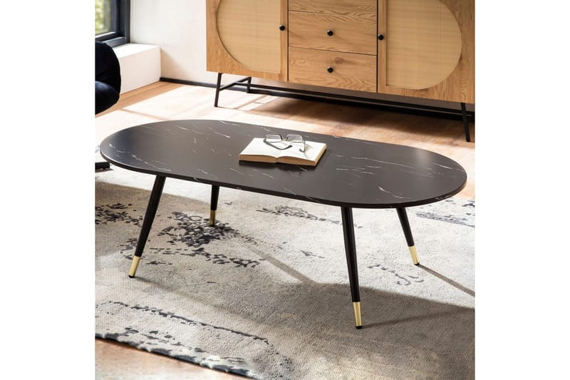 Sofabord Wohnling marmorutseende 120 cm, oval moderne stil Svart marmor - Svart marmor - Møbler - Bord - Sofabord & salongbord