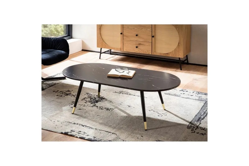 Sofabord Wohnling marmorutseende 120 cm, oval moderne stil Svart marmor - Svart marmor - Møbler - Bord - Marmorbord