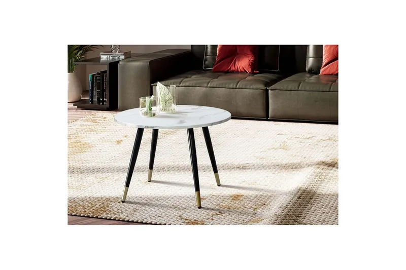 Sofabord Wohnling marmorutseende 60 cm rund, moderne stil Marmor Hvit - Marmor Hvit - Møbler - Bord - Sofabord & salongbord