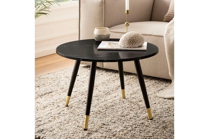 Sofabord Wohnling marmorutseende 60 cm rund, moderne stil Svart marmor - Svart marmor - Møbler - Bord - Sofabord & salongbord