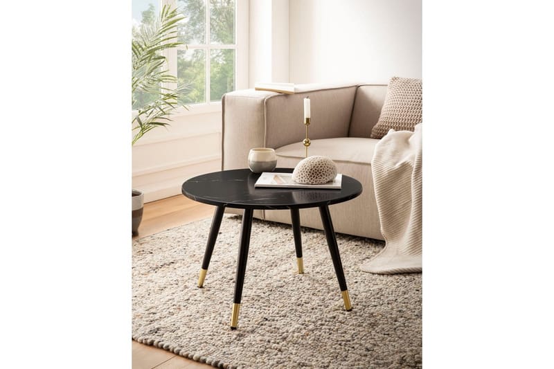 Sofabord Wohnling marmorutseende 60 cm rund, moderne stil Svart marmor - Svart marmor - Møbler - Bord - Sofabord & salongbord