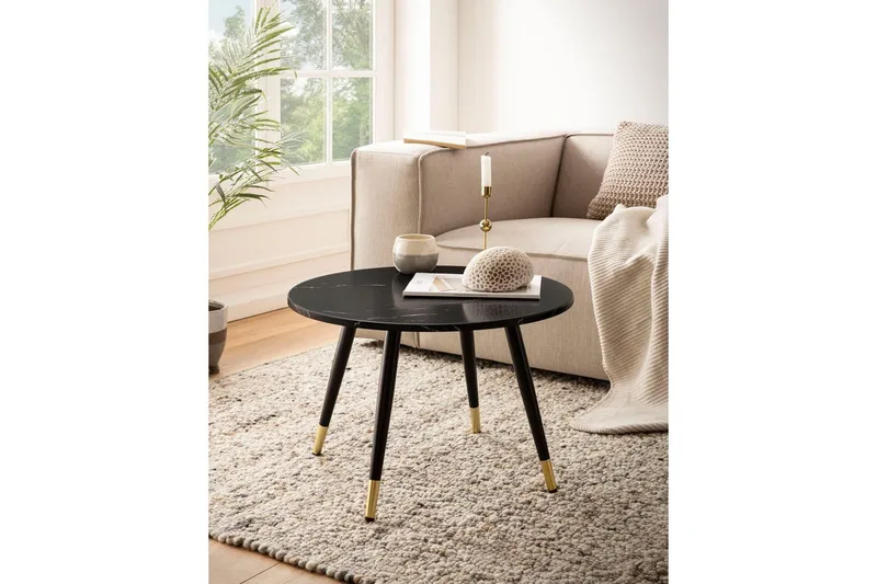 Sofabord Wohnling marmorutseende 60 cm rund, moderne stil Svart marmor - Svart marmor - Møbler - Bord - Marmorbord