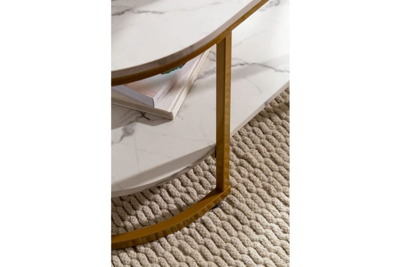 Sofabord Wohnling marmorutseende oval 100 cm med oppbevaringshylle, Bauhaus-stil Marmor Hvit - Marmor Hvit - Møbler - Bord - Sofabord & salongbord