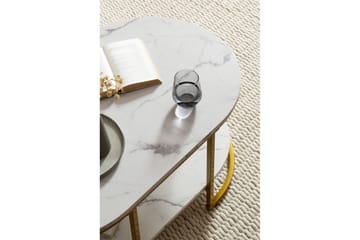 Sofabord Wohnling marmorutseende oval 100 cm med oppbevaringshylle, Bauhaus-stil Marmor Hvit - Marmor Hvit - Møbler - Bord - Sofabord & salongbord