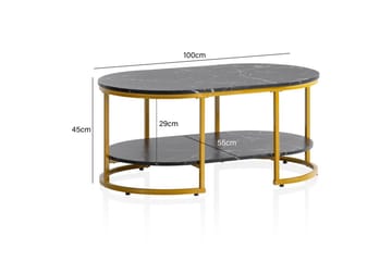 Sofabord Wohnling marmorutseende oval 100 cm med oppbevaringshylle, Bauhaus-stil Svart marmor - Svart marmor - Møbler - Bord - Sofabord & salongbord