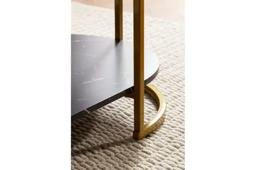 Sofabord Wohnling marmorutseende oval 100 cm med oppbevaringshylle, Bauhaus-stil Svart marmor - Svart marmor - Møbler - Bord - Marmorbord