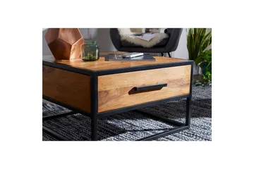 Sofabord Wohnling Massivt sheeshamtre 1 skuff pulverlakkert metallramme industriell - Møbler - Bord - Sofabord & salongbord