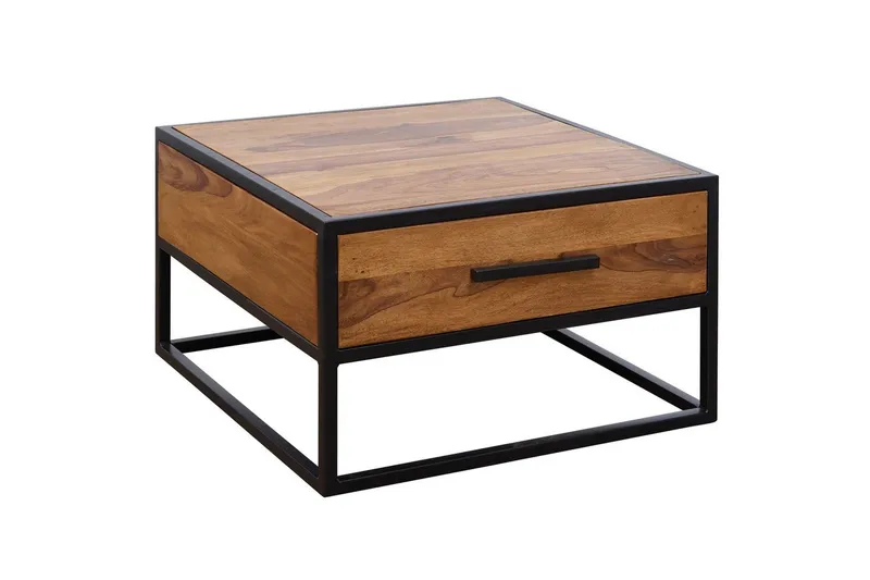 Sofabord Wohnling Massivt sheeshamtre 1 skuff pulverlakkert metallramme industriell