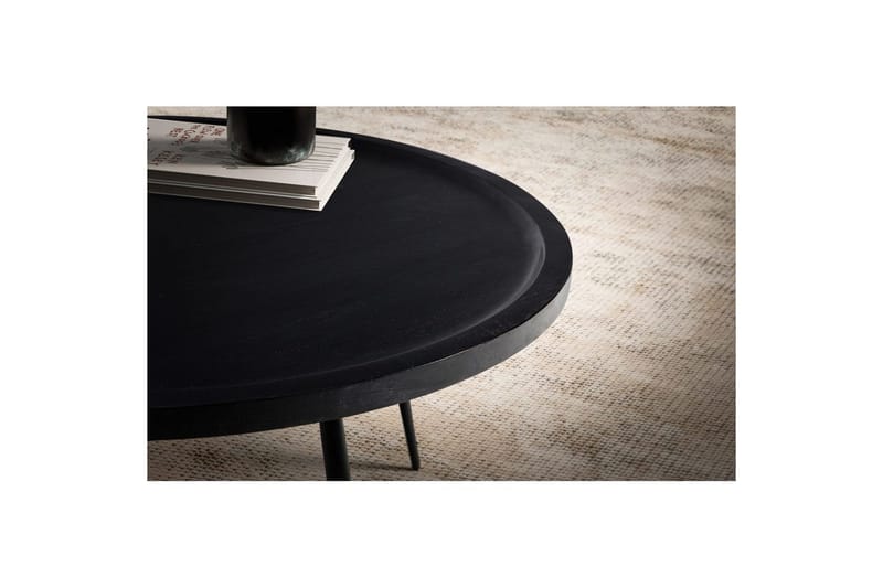 Sofabord Wohnling massivt tre, rund 75 cm med nåleben, landlig stil Svart - Svart - Møbler - Bord - Sofabord & salongbord