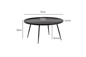 Sofabord Wohnling massivt tre, rund 75 cm med nåleben, landlig stil Svart - Svart - Møbler - Bord - Sofabord & salongbord