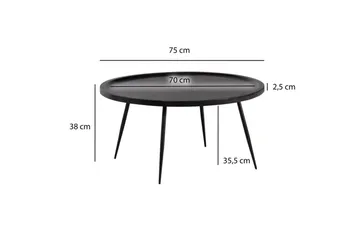 Sofabord Wohnling massivt tre, rund 75 cm med nåleben, landlig stil Svart - Svart - Møbler - Bord - Sofabord & salongbord