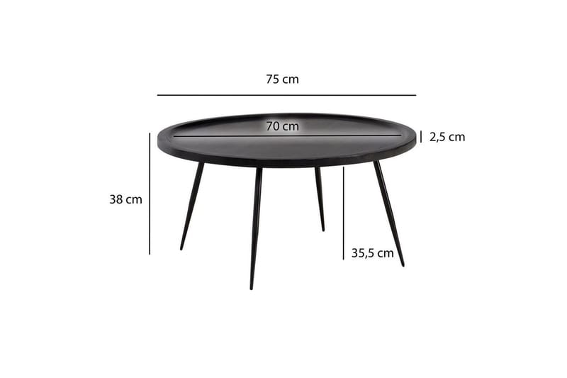 Sofabord Wohnling massivt tre, rund 75 cm med nåleben, landlig stil Svart - Svart - Møbler - Bord - Sofabord & salongbord