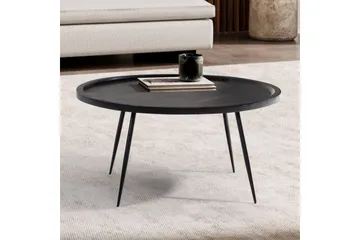 Sofabord Wohnling massivt tre, rund 75 cm med nåleben, landlig stil Svart - Svart - Møbler - Bord - Sofabord & salongbord