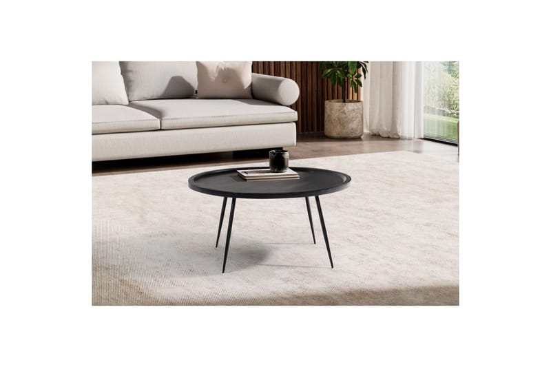 Sofabord Wohnling massivt tre, rund 75 cm med nåleben, landlig stil Svart - Svart - Møbler - Bord - Sofabord & salongbord