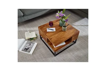 Sofabord Wohnling Massivt tre 60 cm firkantet med brett i landlig stil - Møbler - Bord - Sofabord & salongbord