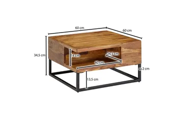 Sofabord Wohnling Massivt tre 60 cm firkantet med brett i landlig stil - Møbler - Bord - Sofabord & salongbord