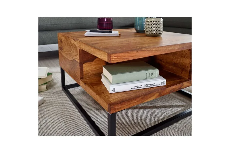 Sofabord Wohnling Massivt tre 60 cm firkantet med brett i landlig stil - Møbler - Bord - Sofabord & salongbord