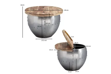 Sofabord Wohnling Massivt tre 60 cm industriell med naglet lagringsplass - Møbler - Bord - Sofabord & salongbord