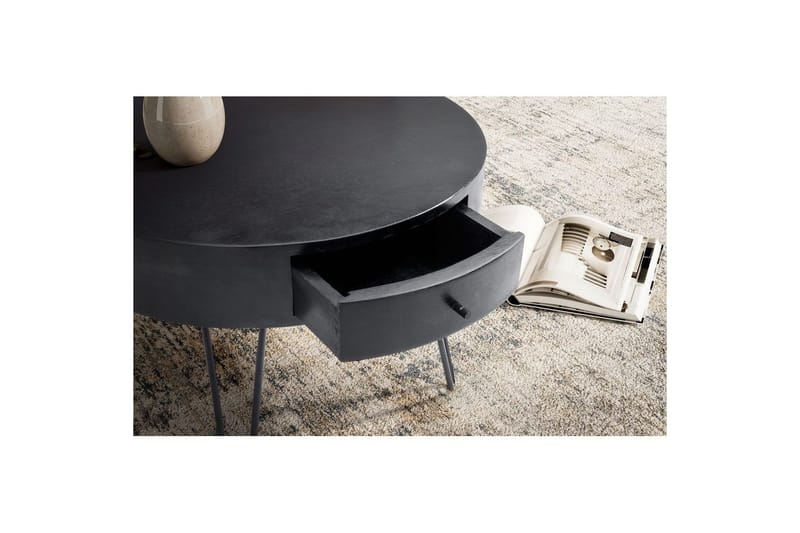 Sofabord Wohnling massivt tre 60 cm rund med skuff, landlig stil Svart - Svart - Møbler - Bord - Sofabord & salongbord