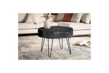 Sofabord Wohnling massivt tre 60 cm rund med skuff, landlig stil Svart - Svart - Møbler - Bord - Sofabord & salongbord