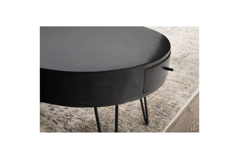Sofabord Wohnling massivt tre 60 cm rund med skuff, landlig stil Svart - Svart - Møbler - Bord - Sofabord & salongbord