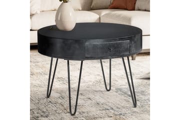 Sofabord Wohnling massivt tre 60 cm rund med skuff, landlig stil Svart - Svart - Møbler - Bord - Sofabord & salongbord