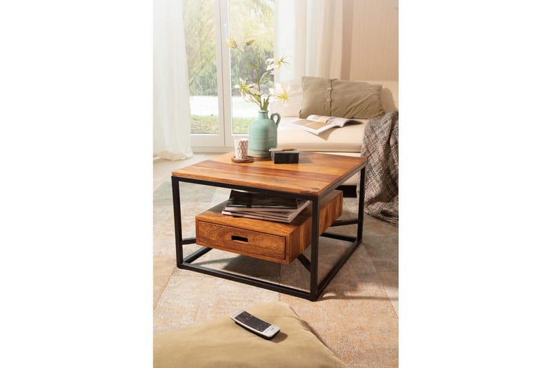 Sofabord Wohnling Massivt tre firkantet landstil med skuffebrett - Møbler - Bord - Sofabord & salongbord