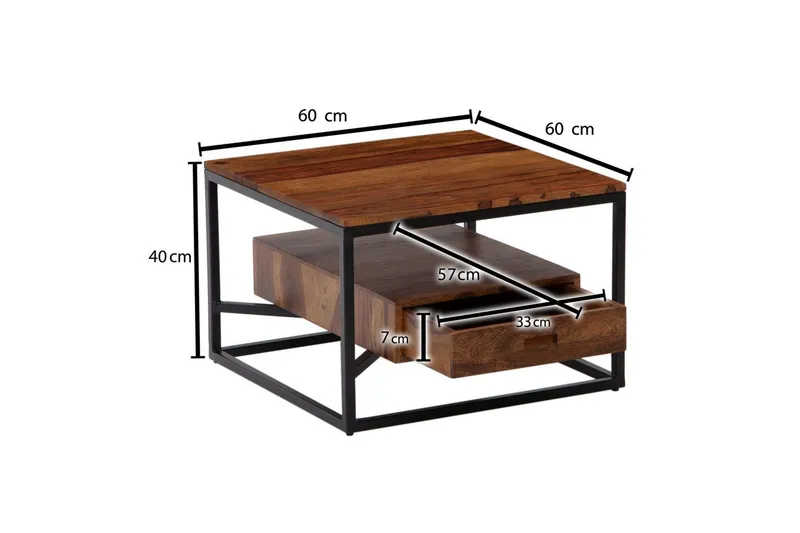 Sofabord Wohnling Massivt tre firkantet landstil med skuffebrett - Møbler - Bord - Sofabord & salongbord