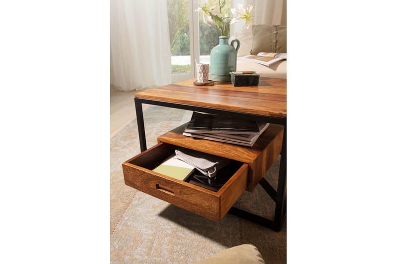 Sofabord Wohnling Massivt tre firkantet landstil med skuffebrett - Møbler - Bord - Sofabord & salongbord
