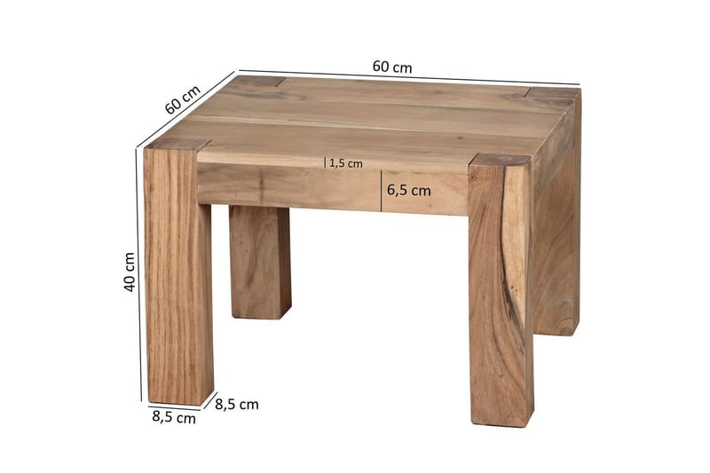 Sofabord Wohnling Massivt tre landlig stil klassisk håndlaget 60x60 cm, Akasie - 60x60 cm, Akasie - Møbler - Bord - Sofabord & salongbord