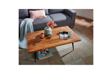 Sofabord Wohnling Massivt tre med buet kant og nåleformede metallben, landlig stil - Møbler - Bord - Sofabord & salongbord