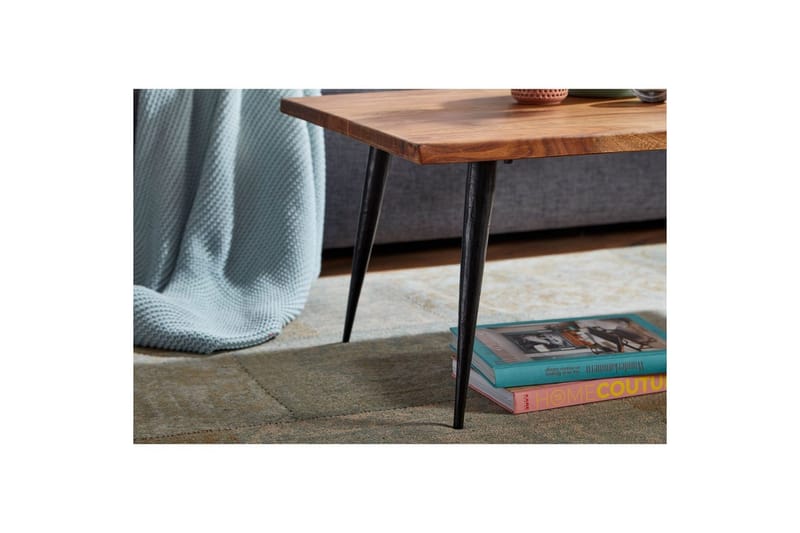 Sofabord Wohnling Massivt tre med buet kant og nåleformede metallben, landlig stil - Møbler - Bord - Sofabord & salongbord