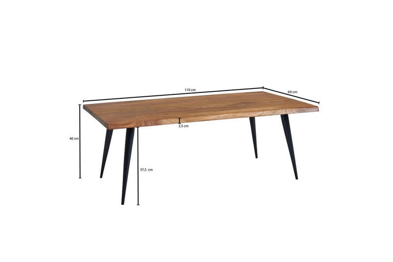 Sofabord Wohnling Massivt tre med buet kant og nåleformede metallben, landlig stil - Møbler - Bord - Sofabord & salongbord