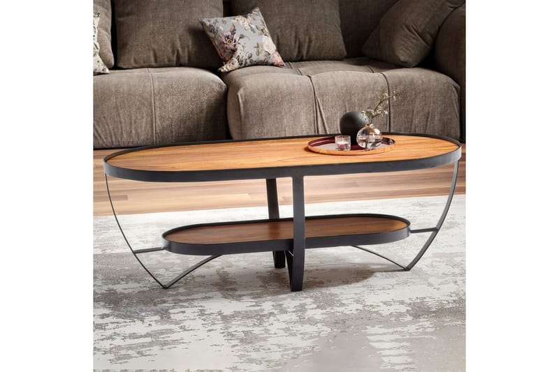 Sofabord Wohnling Massivt tre oval industriell stil med oppbevaring - Møbler - Bord - Sofabord & salongbord