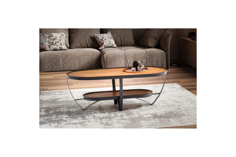 Sofabord Wohnling Massivt tre oval industriell stil med oppbevaring - Møbler - Bord - Sofabord & salongbord
