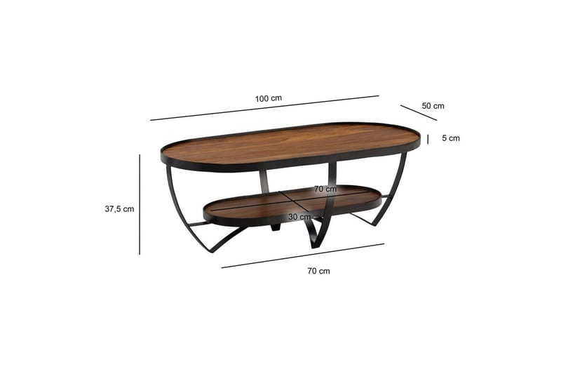 Sofabord Wohnling Massivt tre oval industriell stil med oppbevaring - Møbler - Bord - Sofabord & salongbord