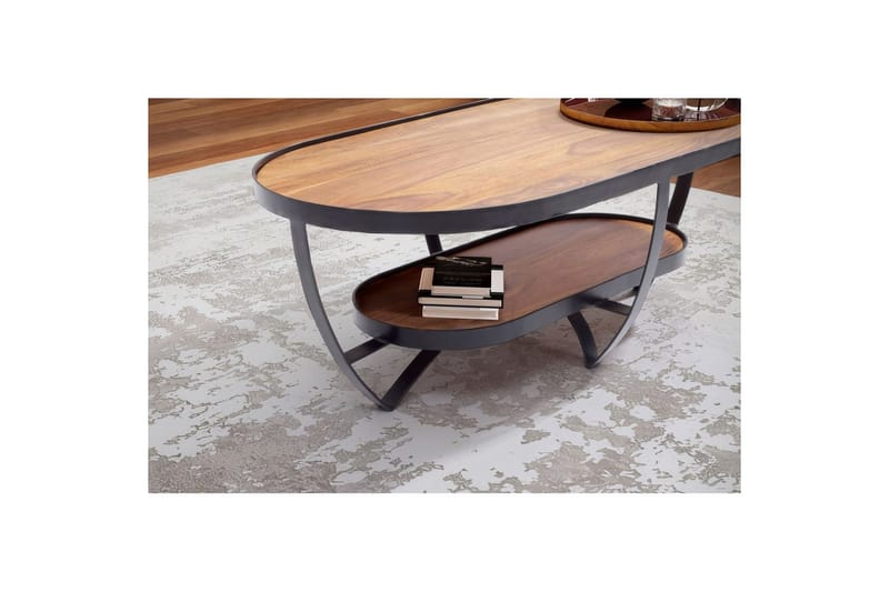 Sofabord Wohnling Massivt tre oval industriell stil med oppbevaring - Møbler - Bord - Sofabord & salongbord