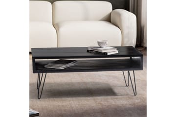 Sofabord Wohnling massivt tre rektangulær med stor lagringsplass, landlig stil Svart - Svart - Møbler - Bord - Sofabord & salongbord