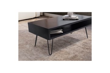 Sofabord Wohnling massivt tre rektangulær med stor lagringsplass, landlig stil Svart - Svart - Møbler - Bord - Sofabord & salongbord