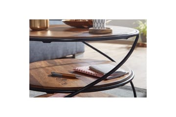 Sofabord Wohnling Massivt tre rundt 58 cm med 2 brett og sirkelformet metallramme - Møbler - Bord - Sofabord & salongbord