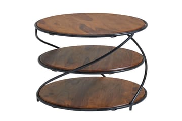 Sofabord Wohnling Massivt tre rundt 58 cm med 2 brett og sirkelformet metallramme - Møbler - Bord - Sofabord & salongbord