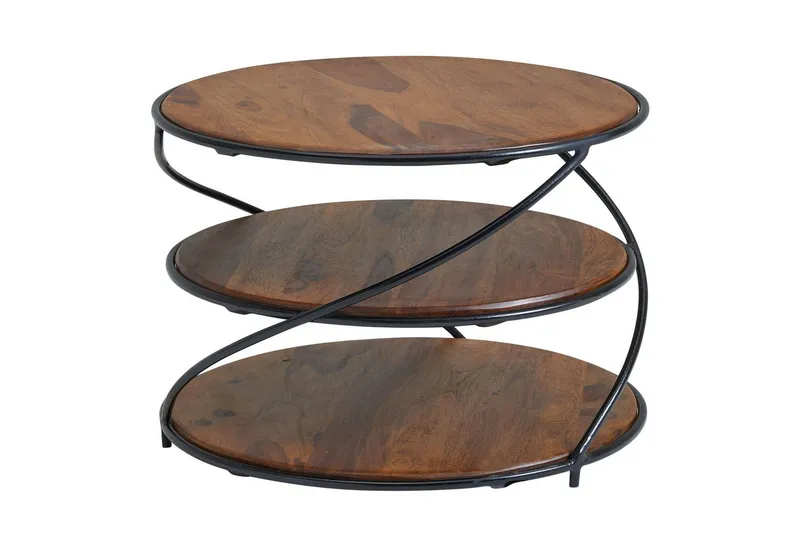Sofabord Wohnling Massivt tre rundt 58 cm med 2 brett og sirkelformet metallramme