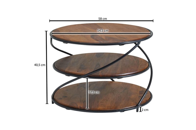 Sofabord Wohnling Massivt tre rundt 58 cm med 2 brett og sirkelformet metallramme - Møbler - Bord - Sofabord & salongbord